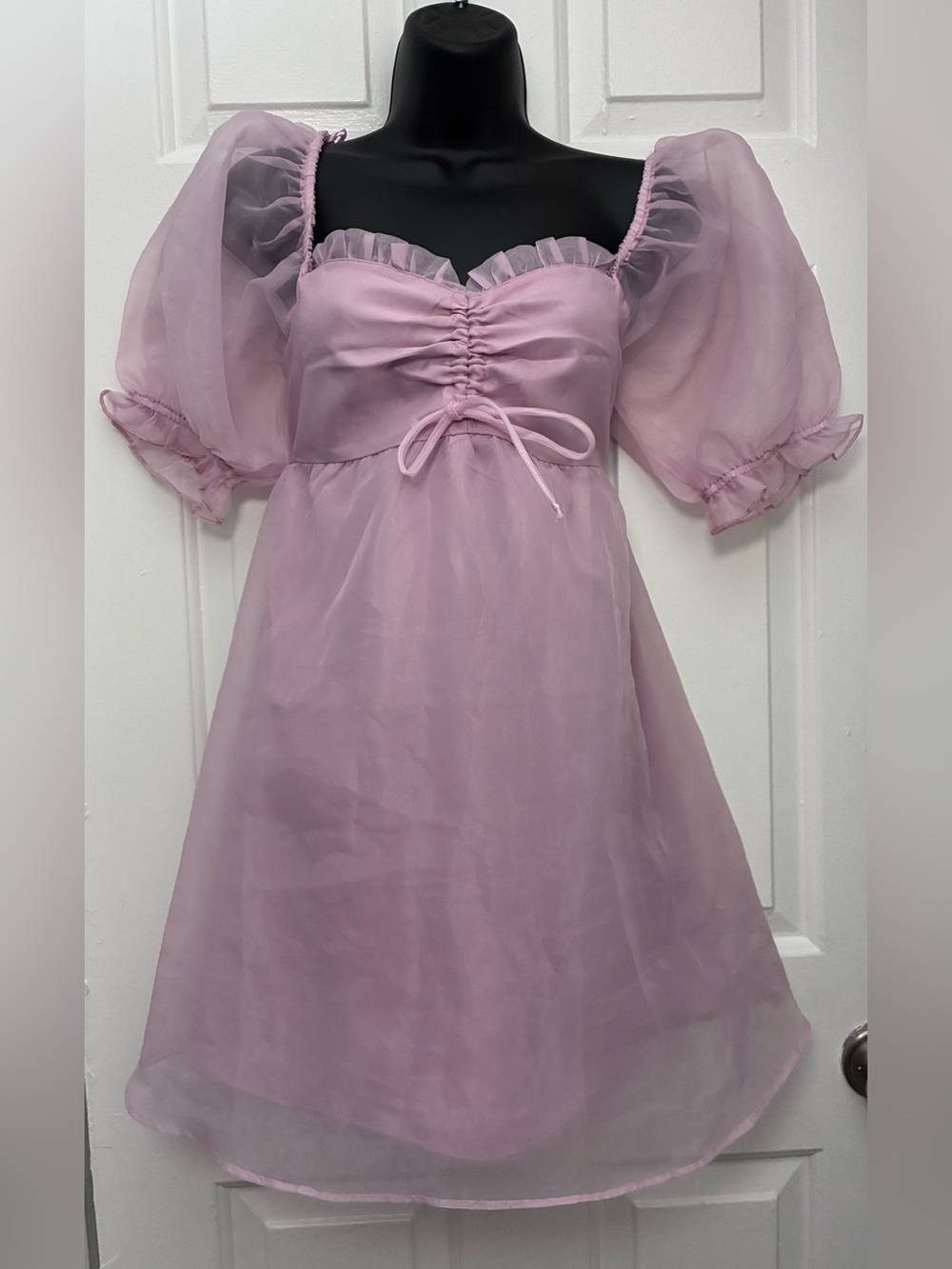 Evolutionary Apparel Pink Organza Puff Sleeve Babydoll Mini Dress Size M Coquett